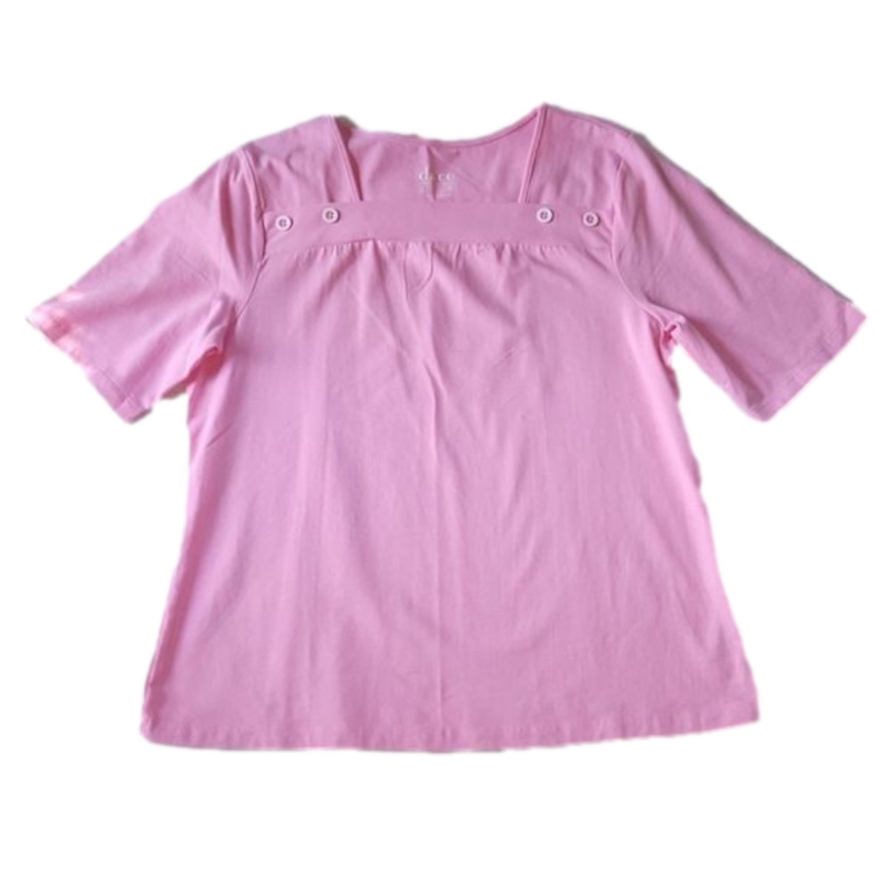 QVC Denim & Co Pink Square Neck Short Sleeve Top Medium EUC